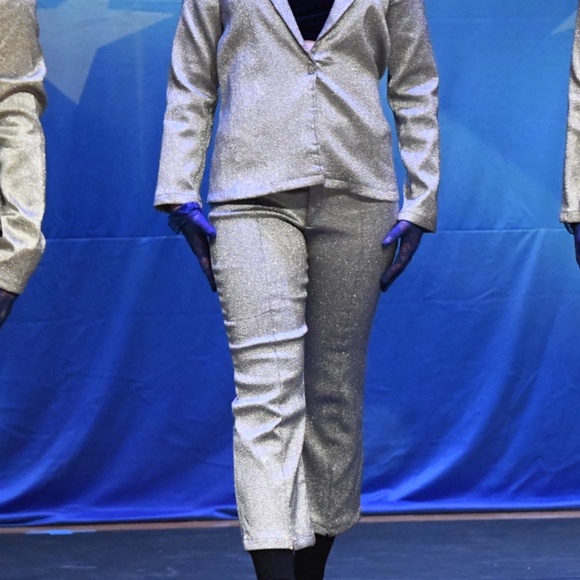 Weissman  Metallic Silver Dance Costume 2-Piece Suit (Blazer & Pants) - Picture 3 of 15